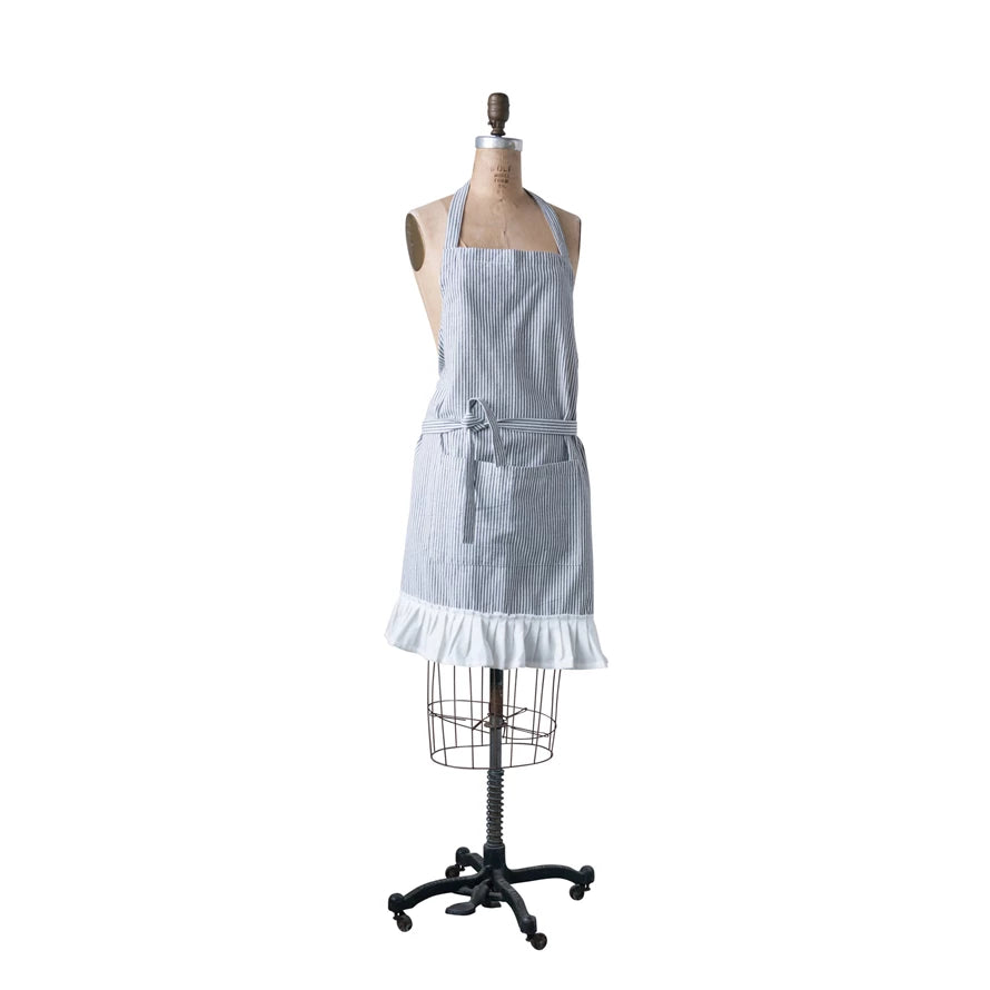 Woven Cotton Apron with Pocket and Ruffle