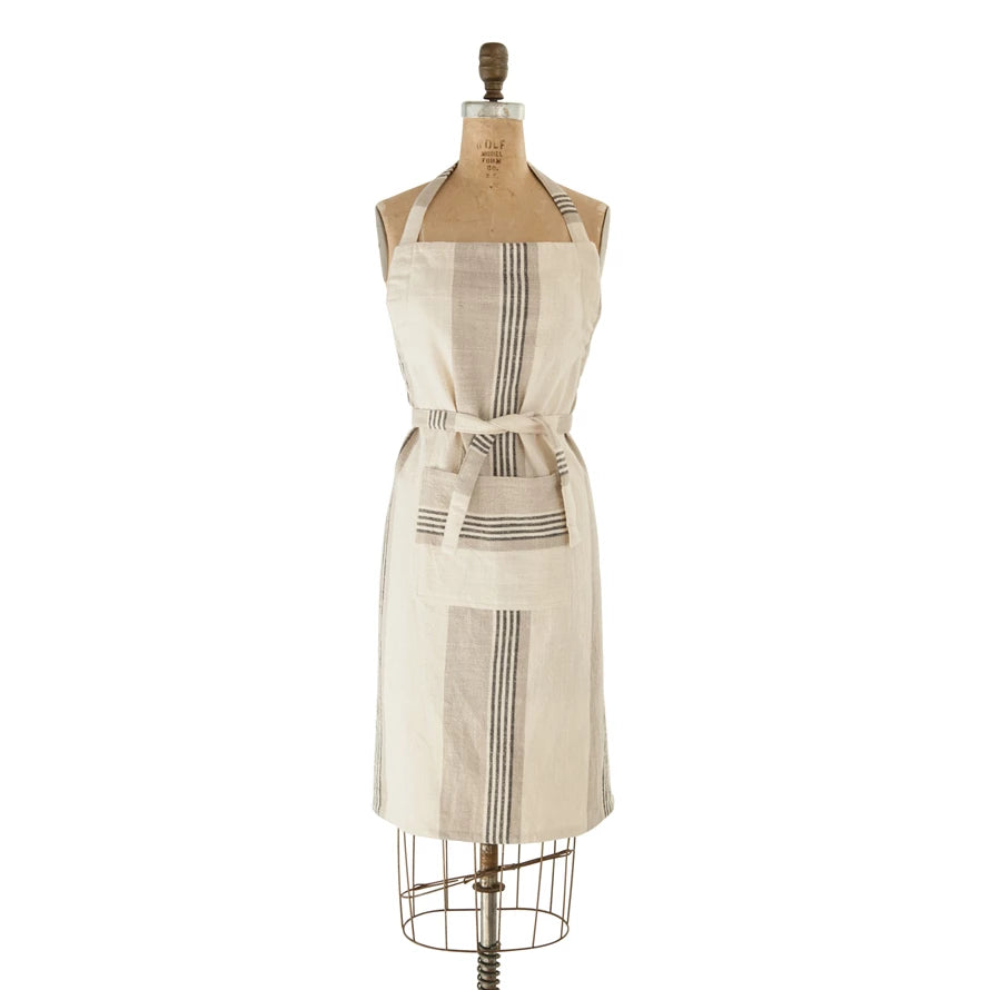 Cotton Striped Apron with Pocket