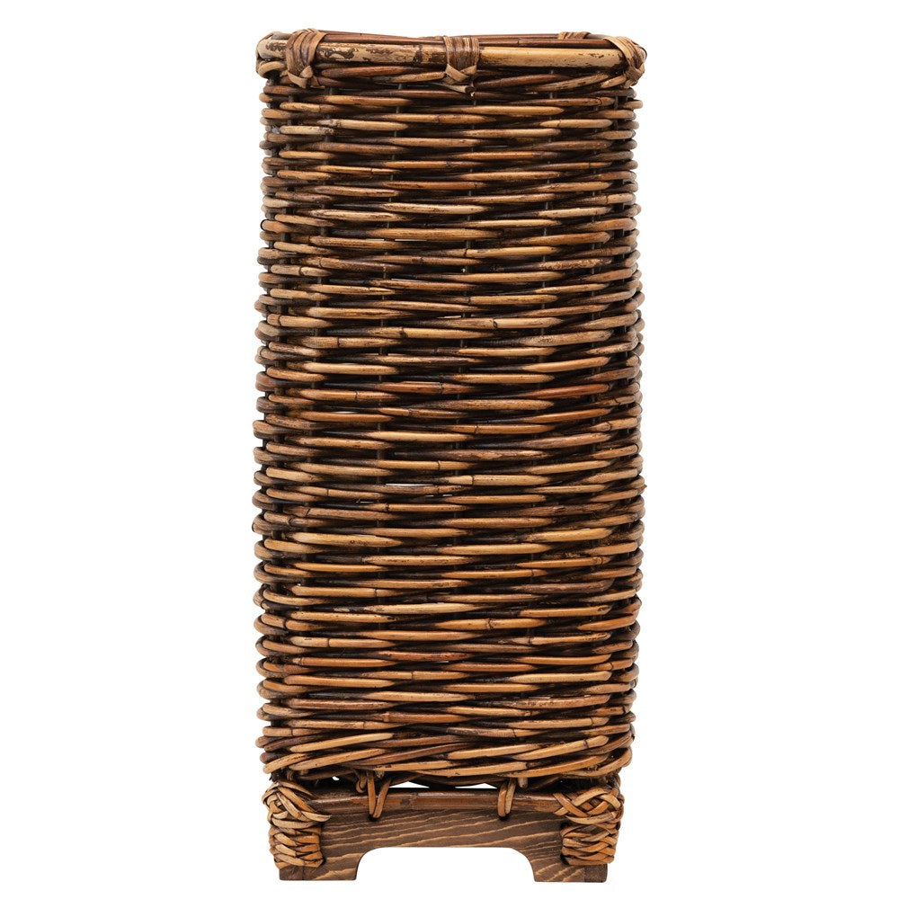 Hand-Woven Umbrella Basket w/ Wood Base