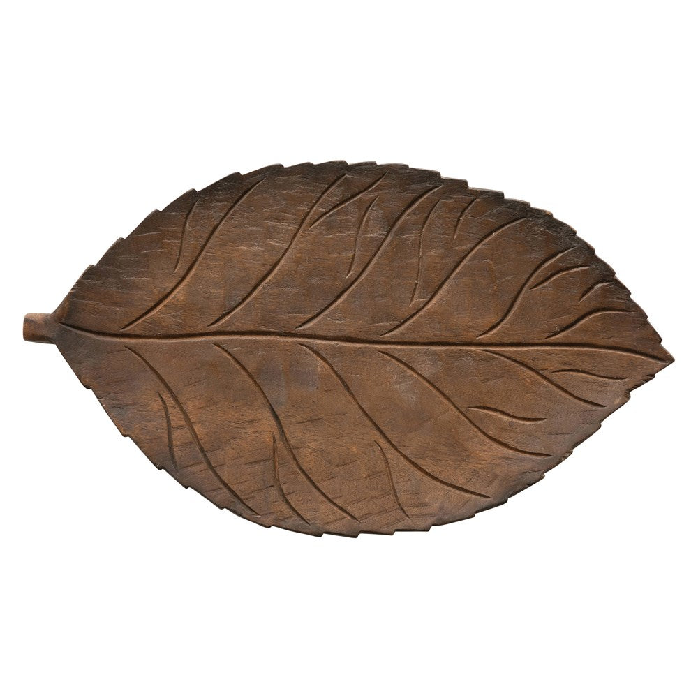 Hand-Carved Mango Wood Leaf Tray