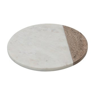 Mango Wood & Marble Serving Board w/ Engraved Design