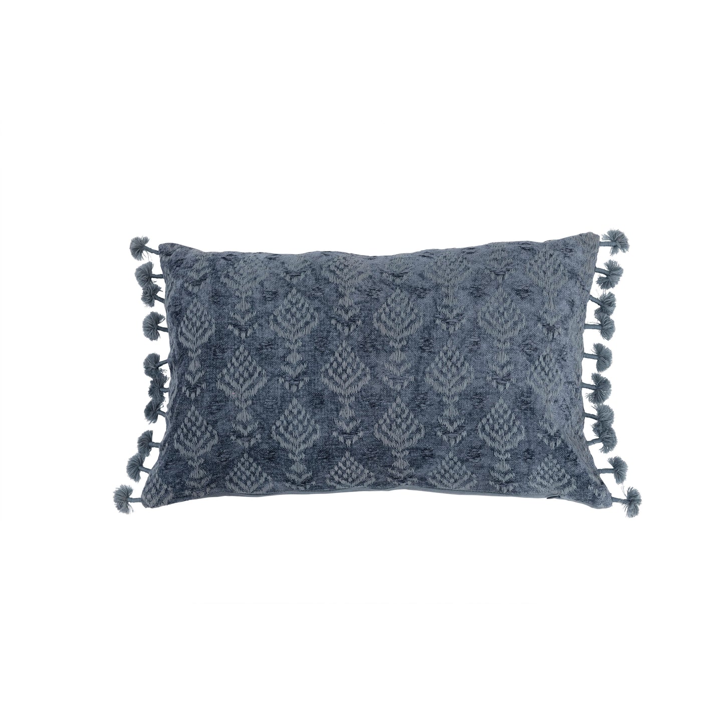 Cotton Chenille Lumbar Pillow with Embroidery and Tassels