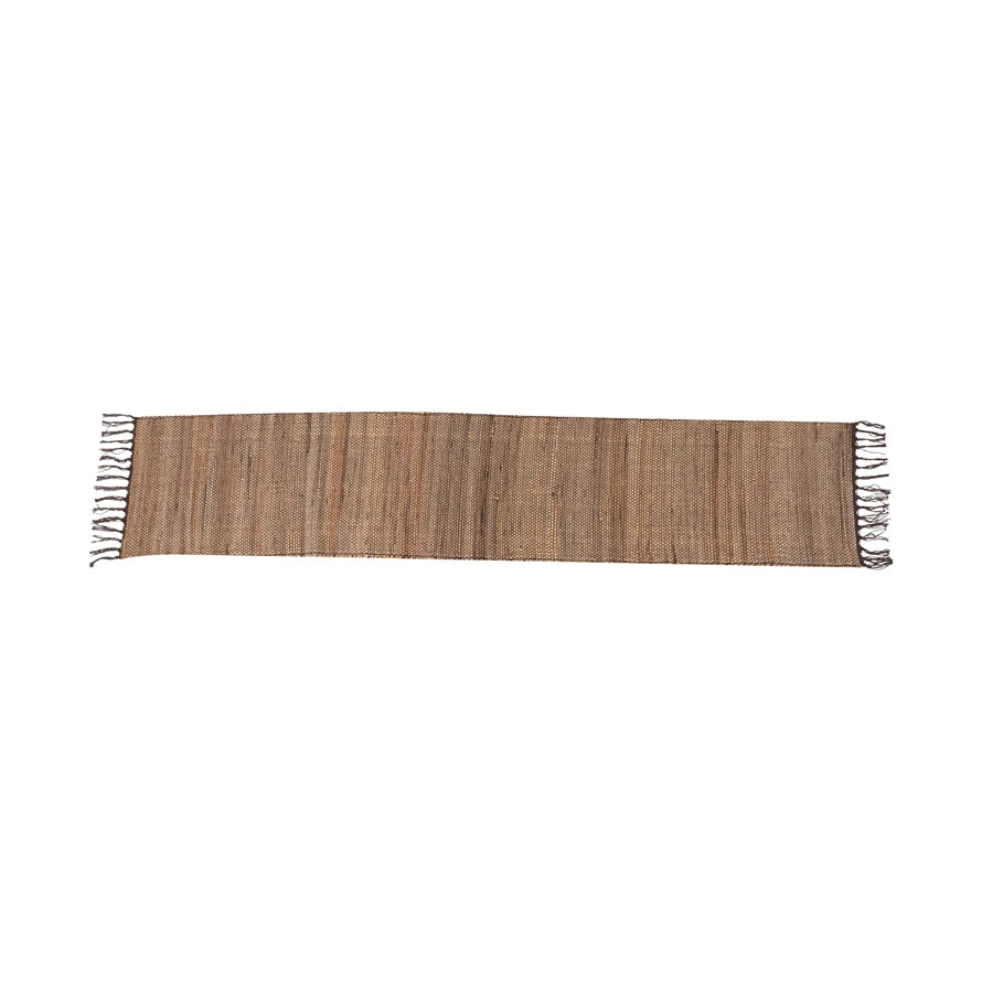 Woven Jute and Cotton Table Runner with Fringe