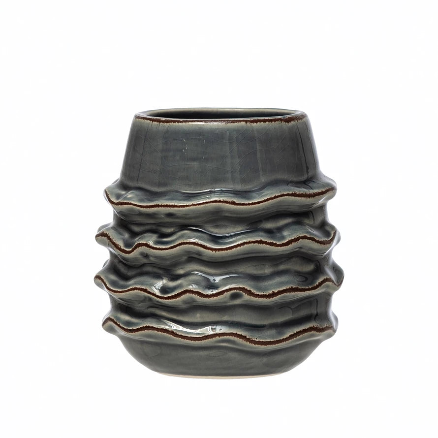 Stoneware Ruffled Planter Vase