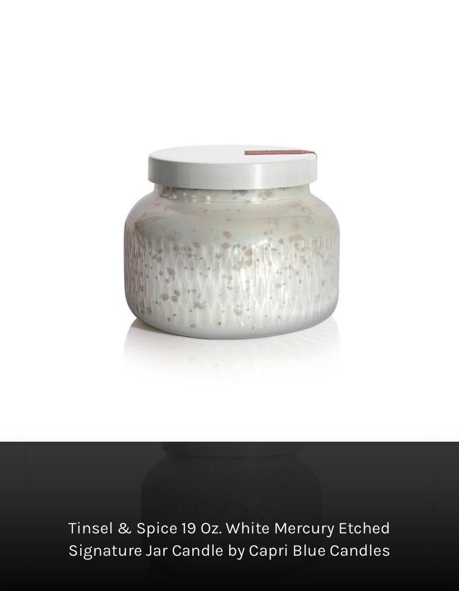 Tinsel & Spice 19 Oz. White Mercury Etched Signature Jar Candle