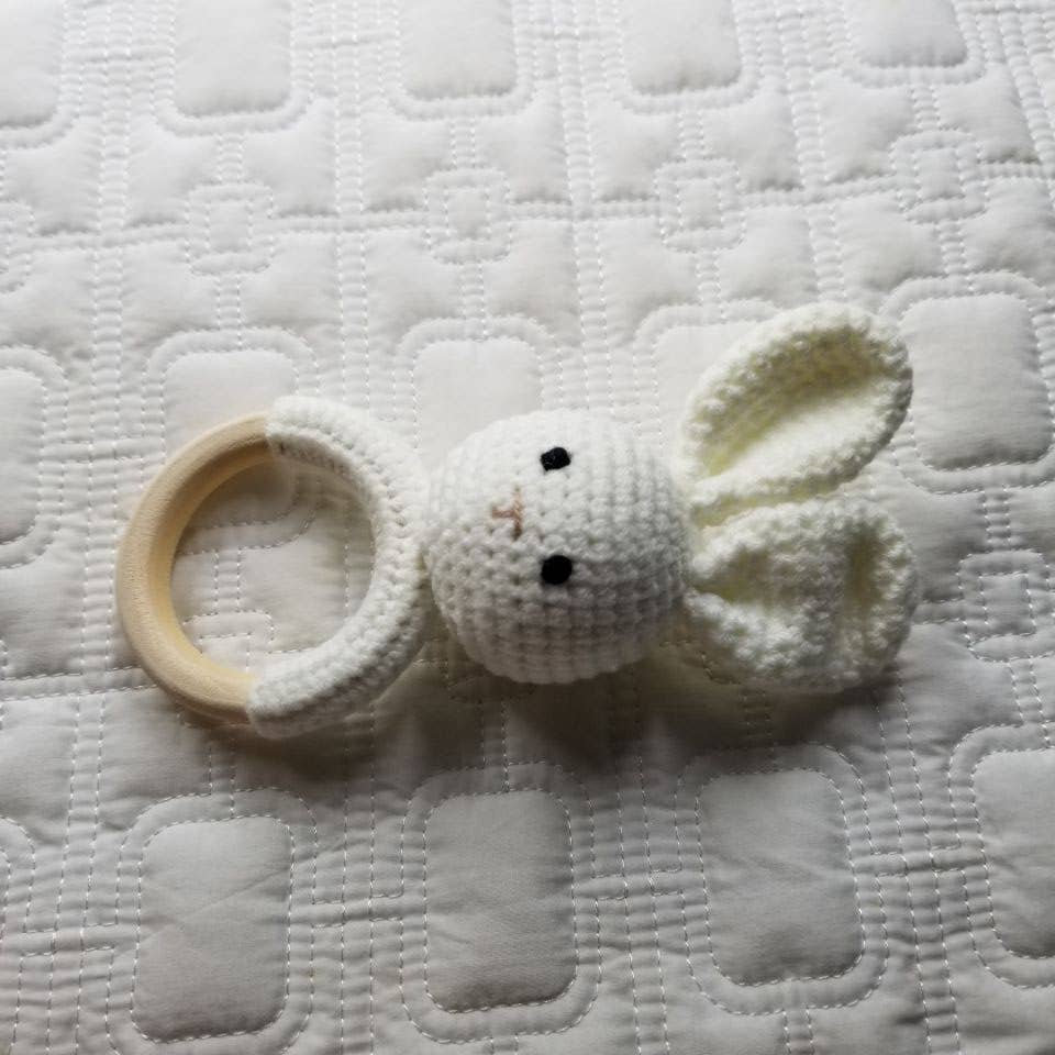 White Bunny Hand Crocheted Rattle
