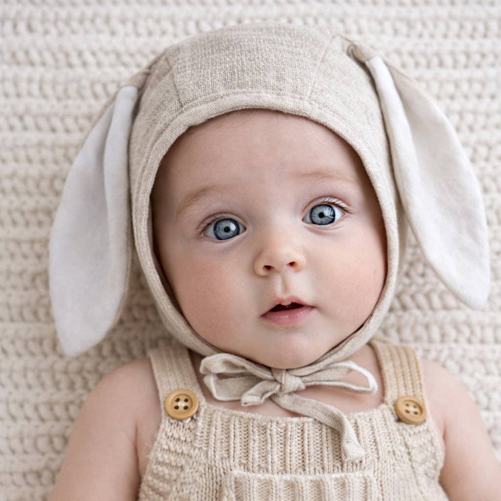 Spring Linen Bunny Bonnet: Oat / Nb (0-1m)