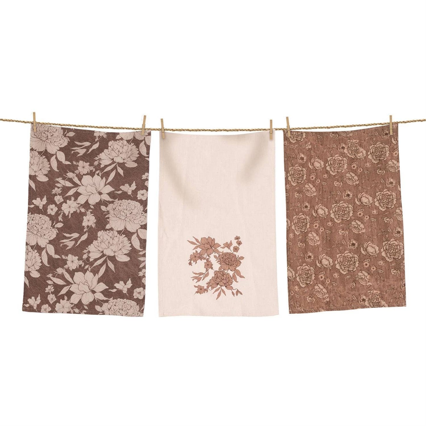 Tea Towels - Sepia Florals - Set of 3