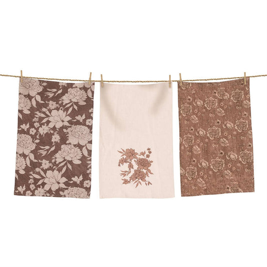 Tea Towels - Sepia Florals - Set of 3
