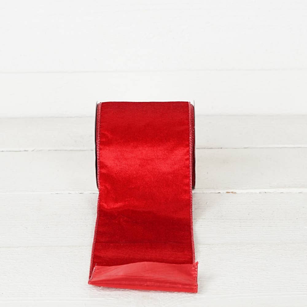 Wired Ribbon-Red Velvet w. Metallic Red back (4inW)
