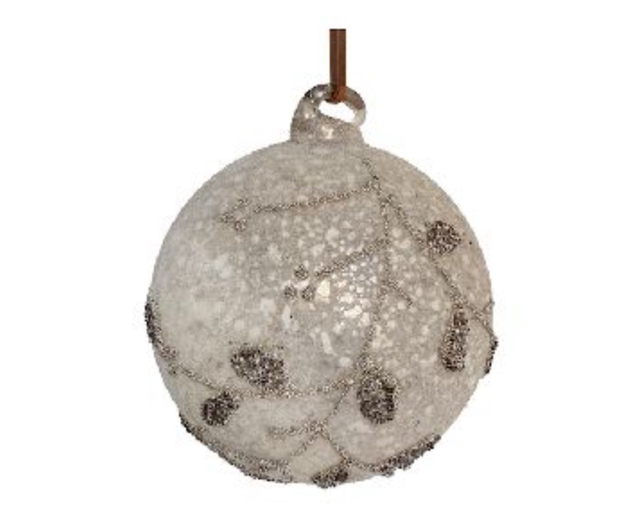 Glass Ball Antique Silver Beaded Branch Ornament