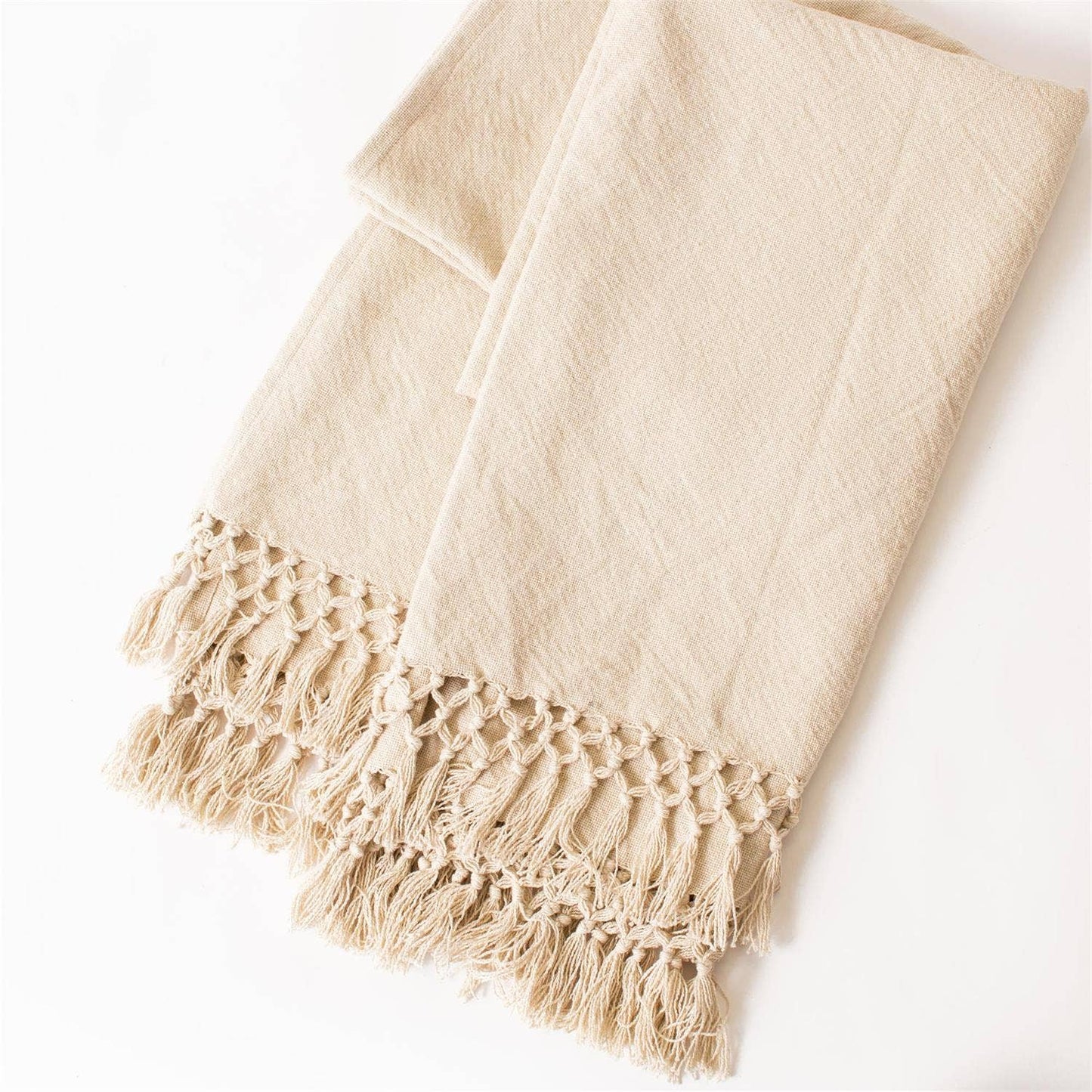 Tan Double Weave Throw with Fringe