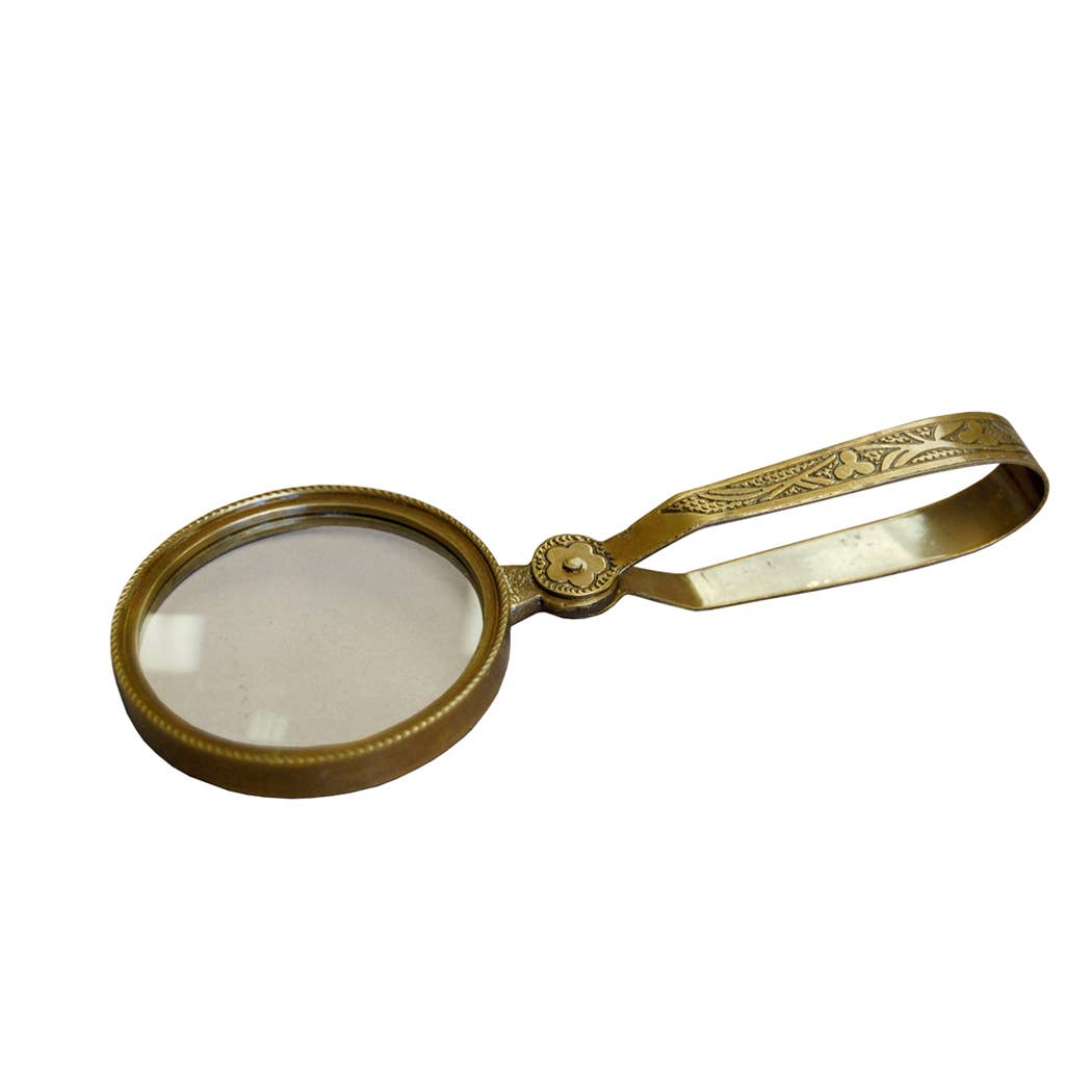 Antique Brass Magnifying Glass with Folding Handle