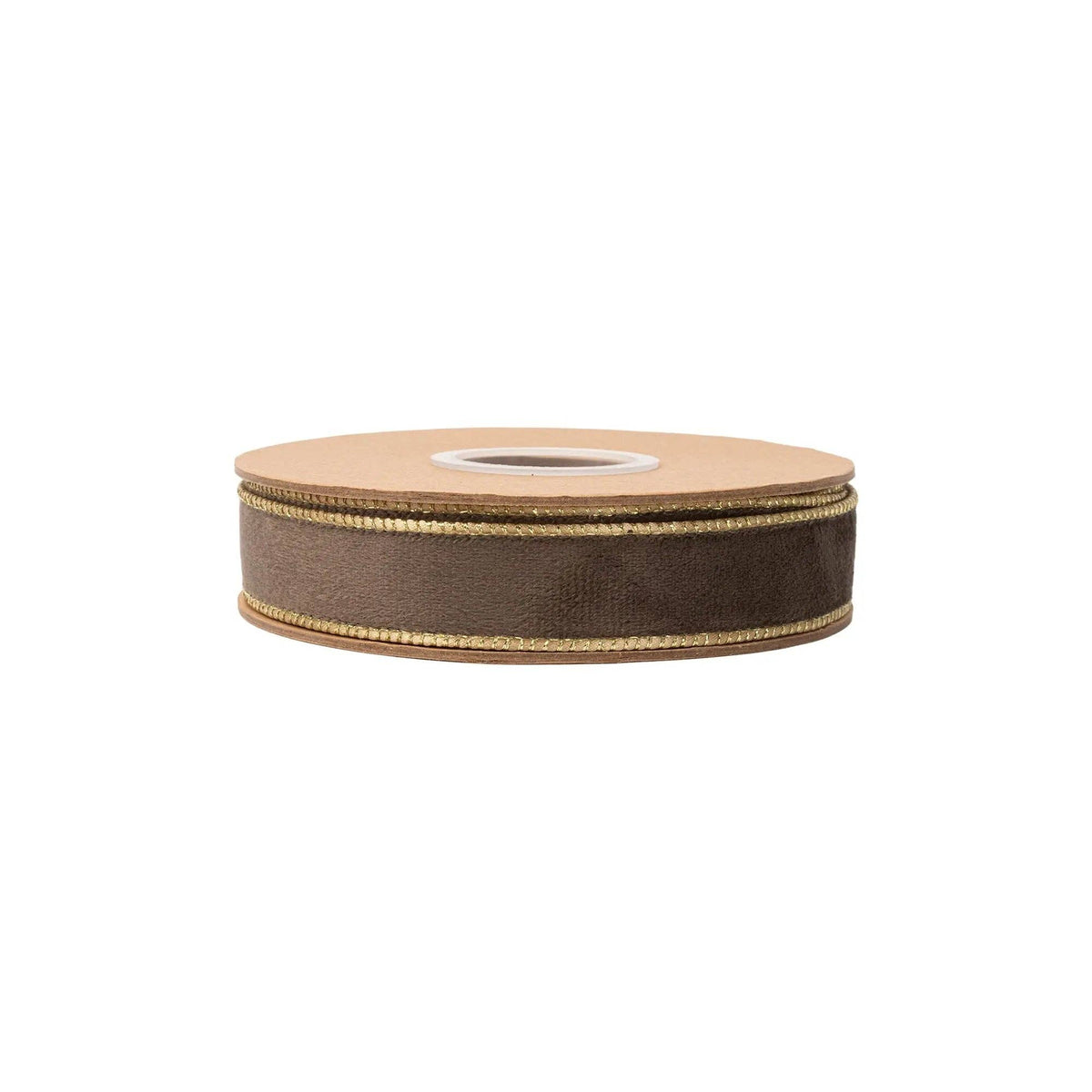 1" Reversible Classic Velvet Wired Ribbon | Brown w/ Gold Shimmer Satin Backing | 10 Yard Roll