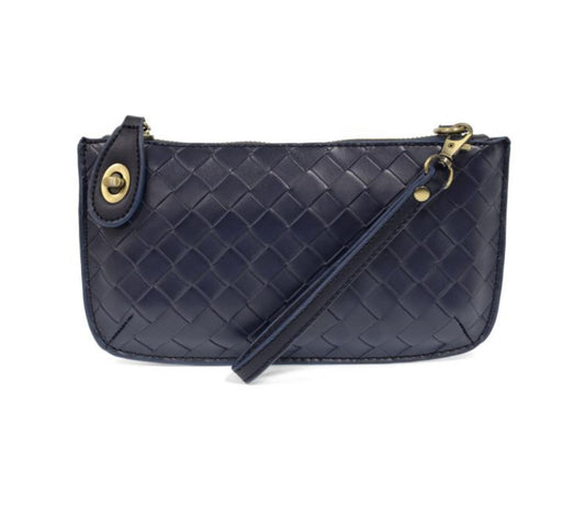 Navy Faux Wide Woven Mini Crossbody Wristlet Clutch