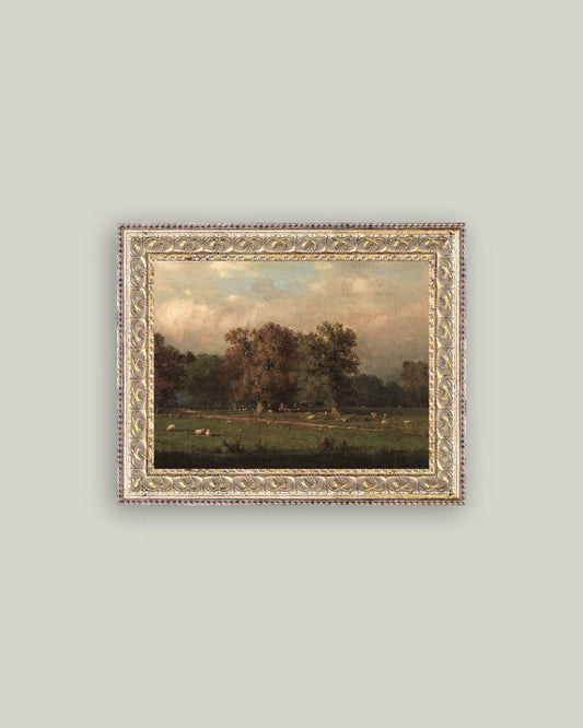 Sheep Farm Framed Antique Art: 10x8