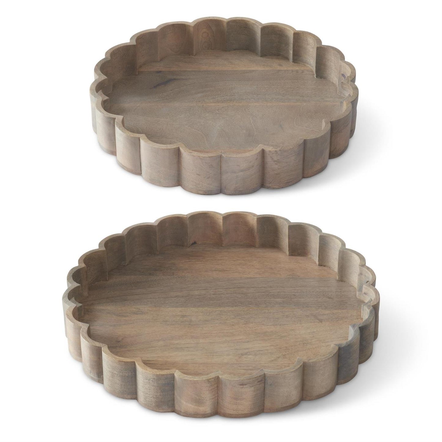 Whitewashed Round Wood Scalloped Edge Nesting Tray