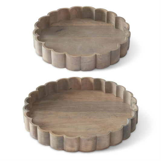 Whitewashed Round Wood Scalloped Edge Nesting Tray