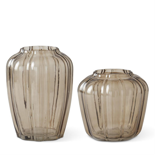 SCALLOPED BROWN GLASS VASE