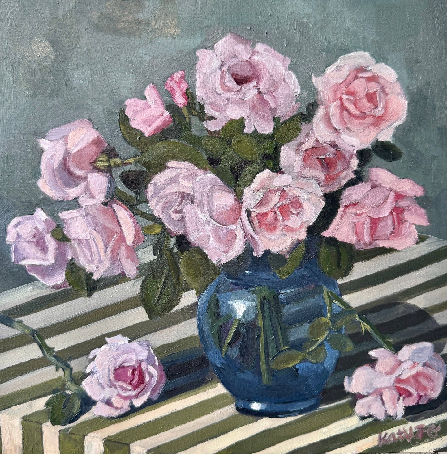 "Stripes and Flowers" Print: 8x8