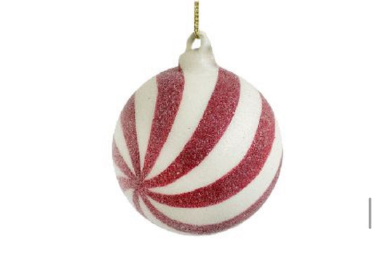 Red-white Sugared Glass Ball Ornament