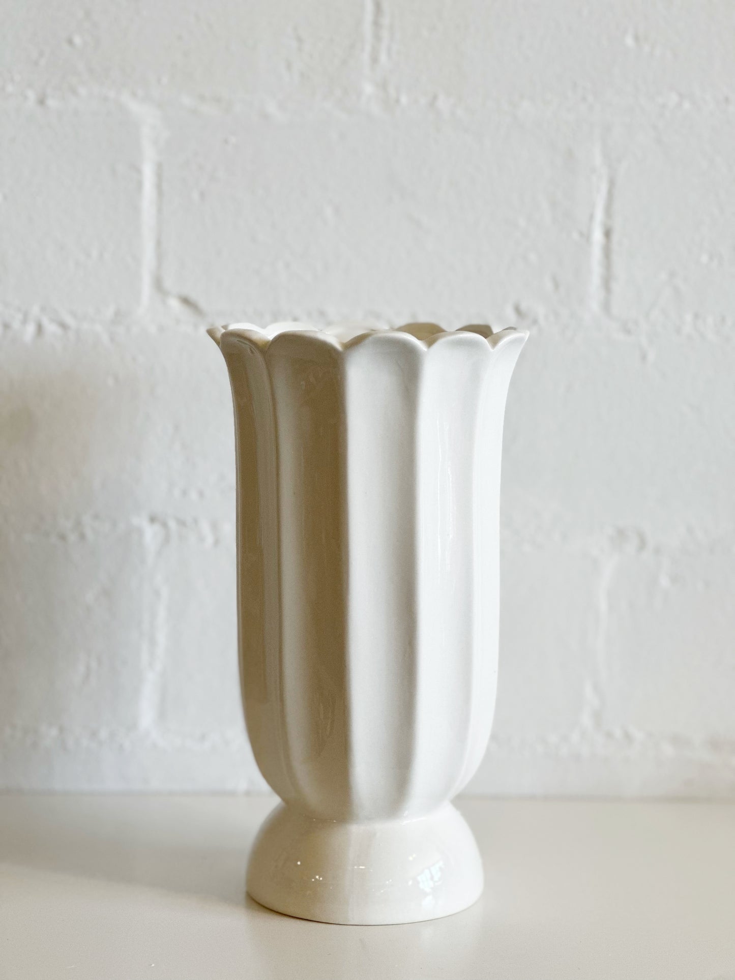 Tall White Scalloped Vase