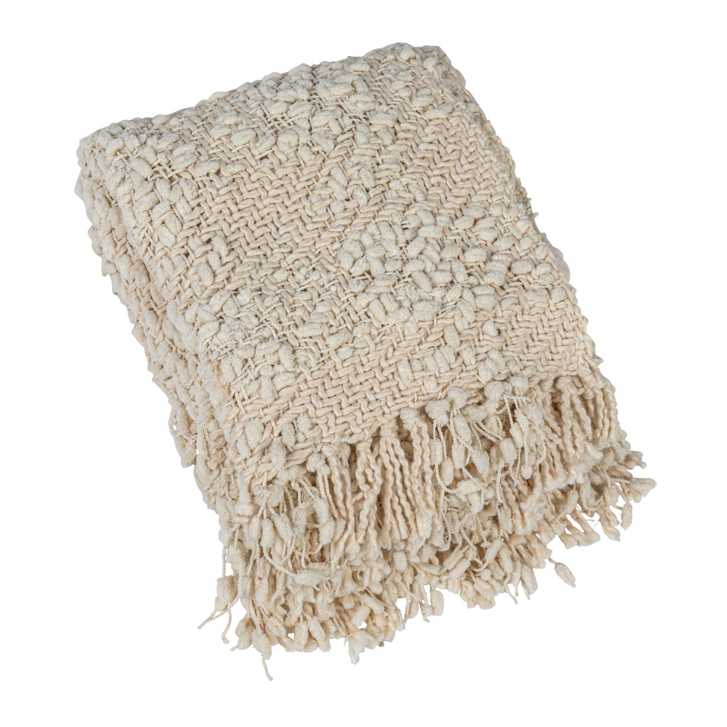 Woven Cotton Blend Cable Knit Throw w/ Fringe, Natural