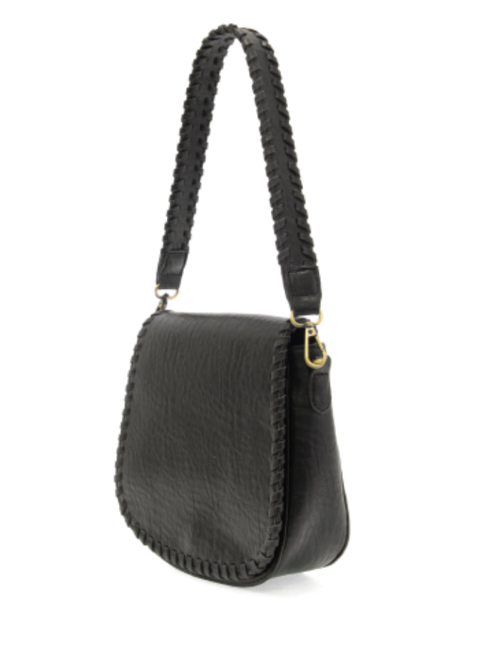 Black Annie Whipstitch Saddle Crossbody