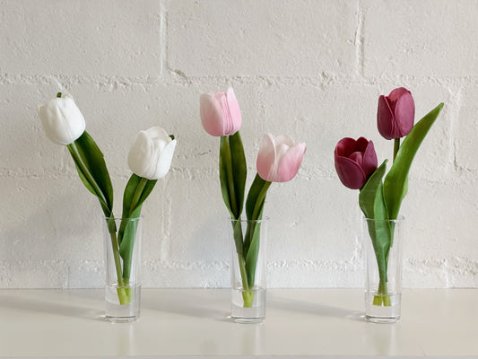 REAL TOUCH DOUBLE TULIP IN GLASS VASE