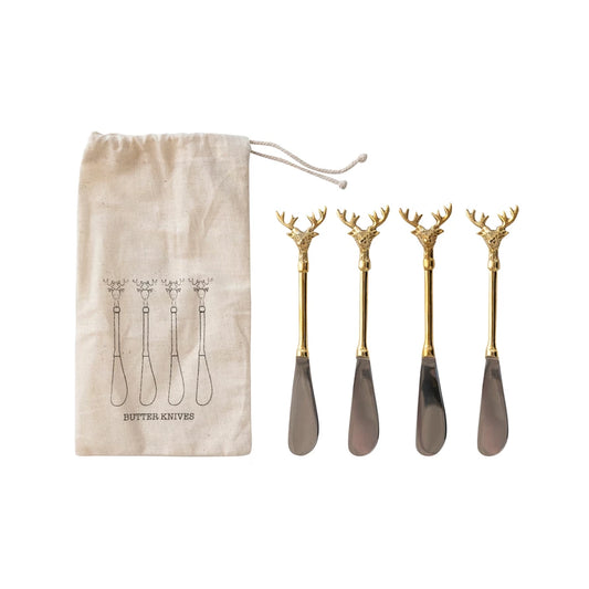 Reindeer Stainless/Brass Knives, Set of 4
