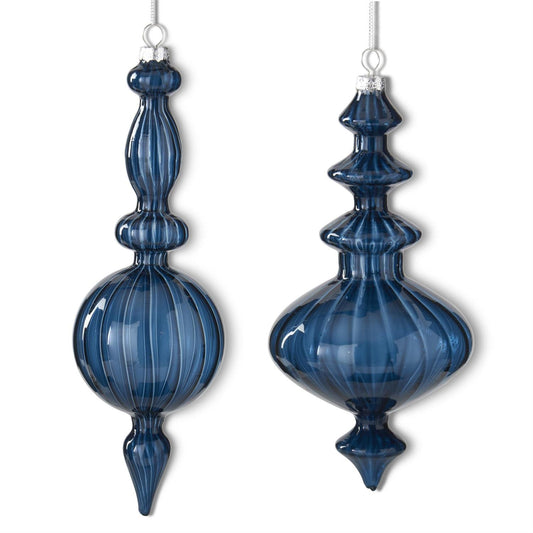 DARK BLUE FINIAL GLASS ORNAMENTS