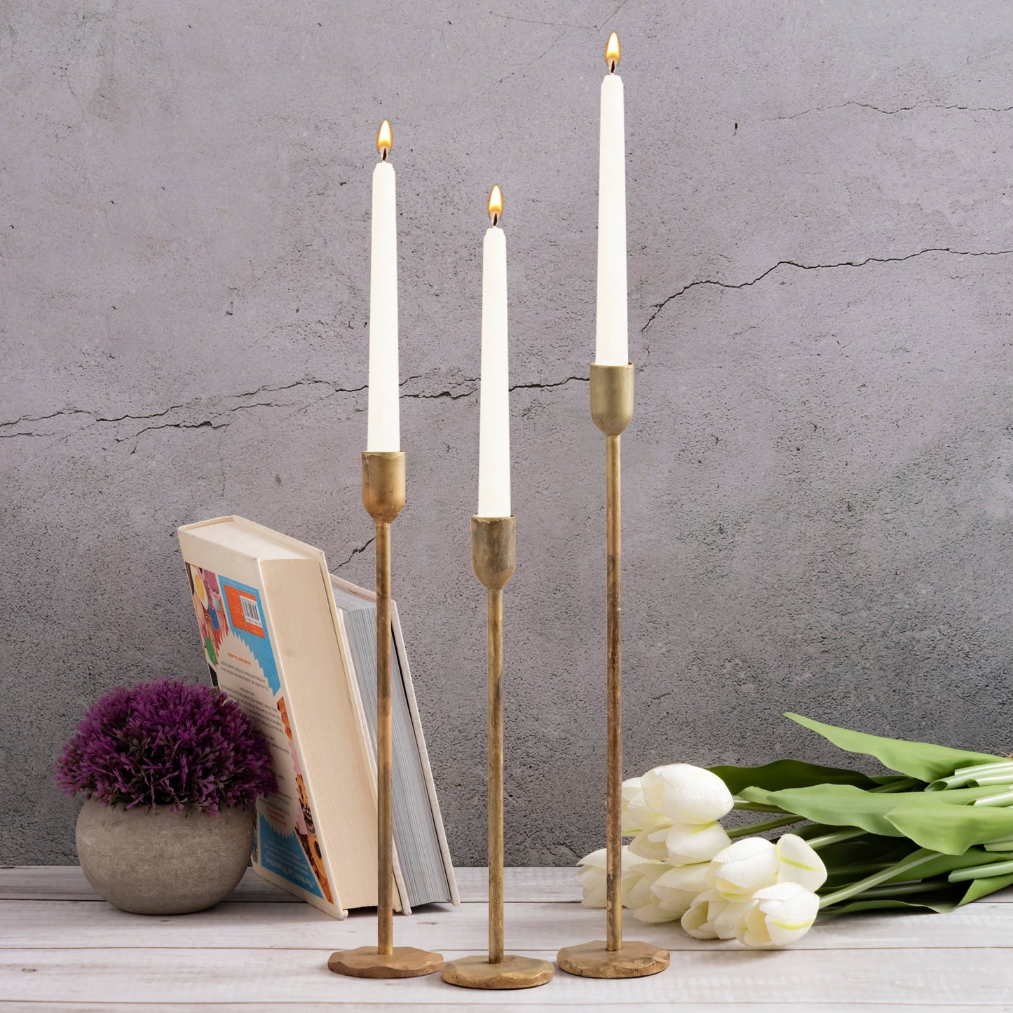 Tall Candle Holder Old Brass