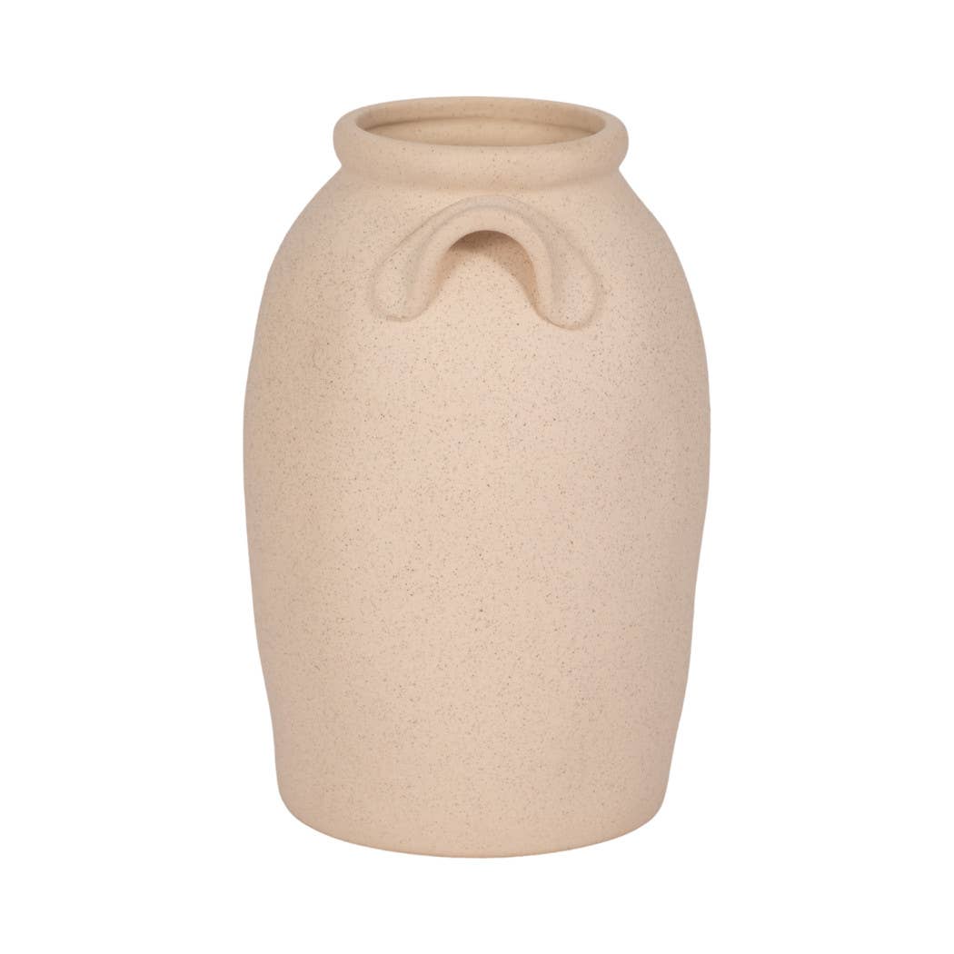 Ceramic Textured Vase with Handles - Ivory, 8 in.