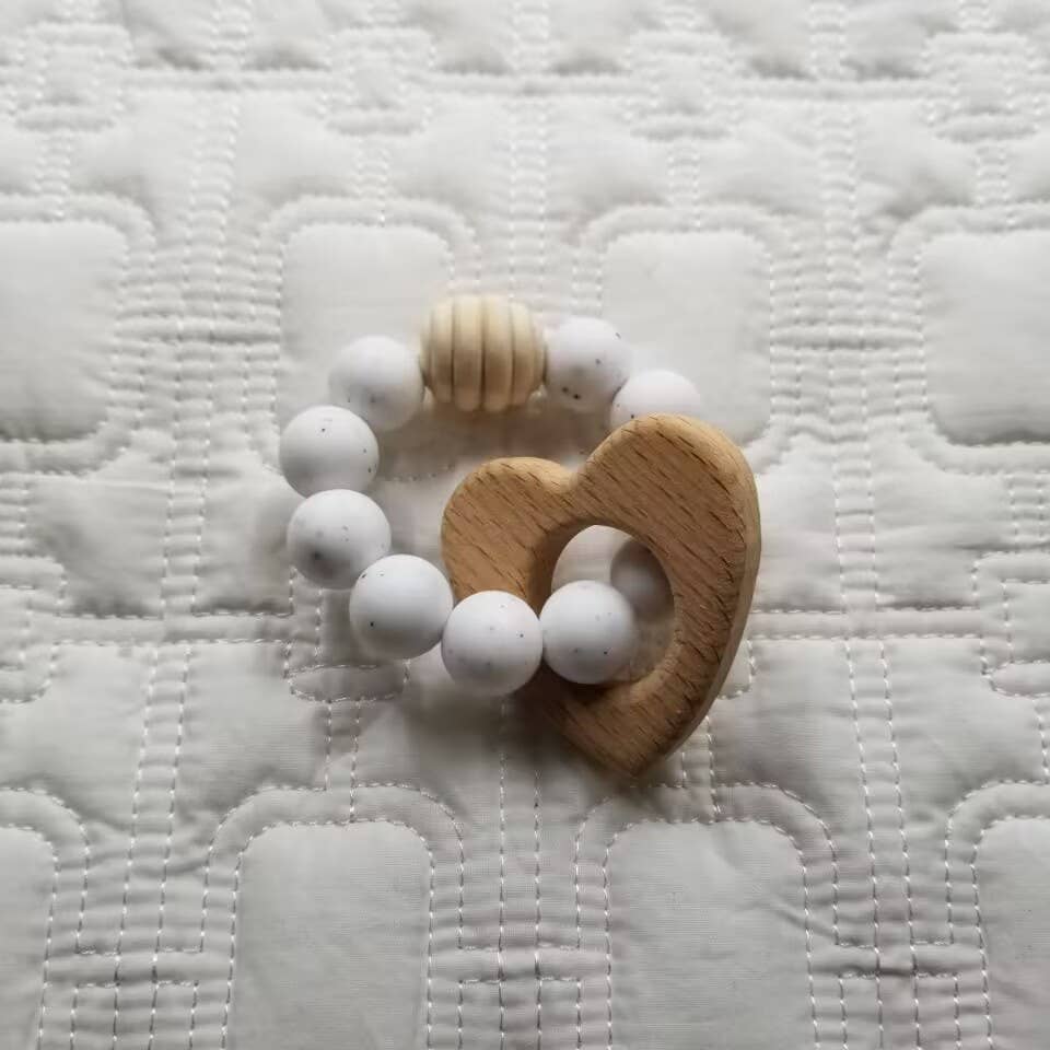 Heart Teething Ring - with Silicone Beads