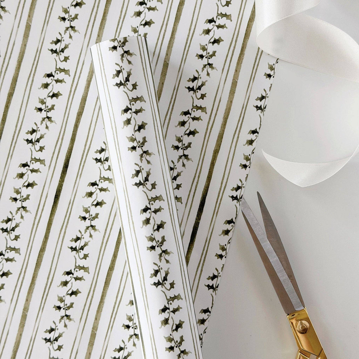 Holly stripe gift wrapping paper