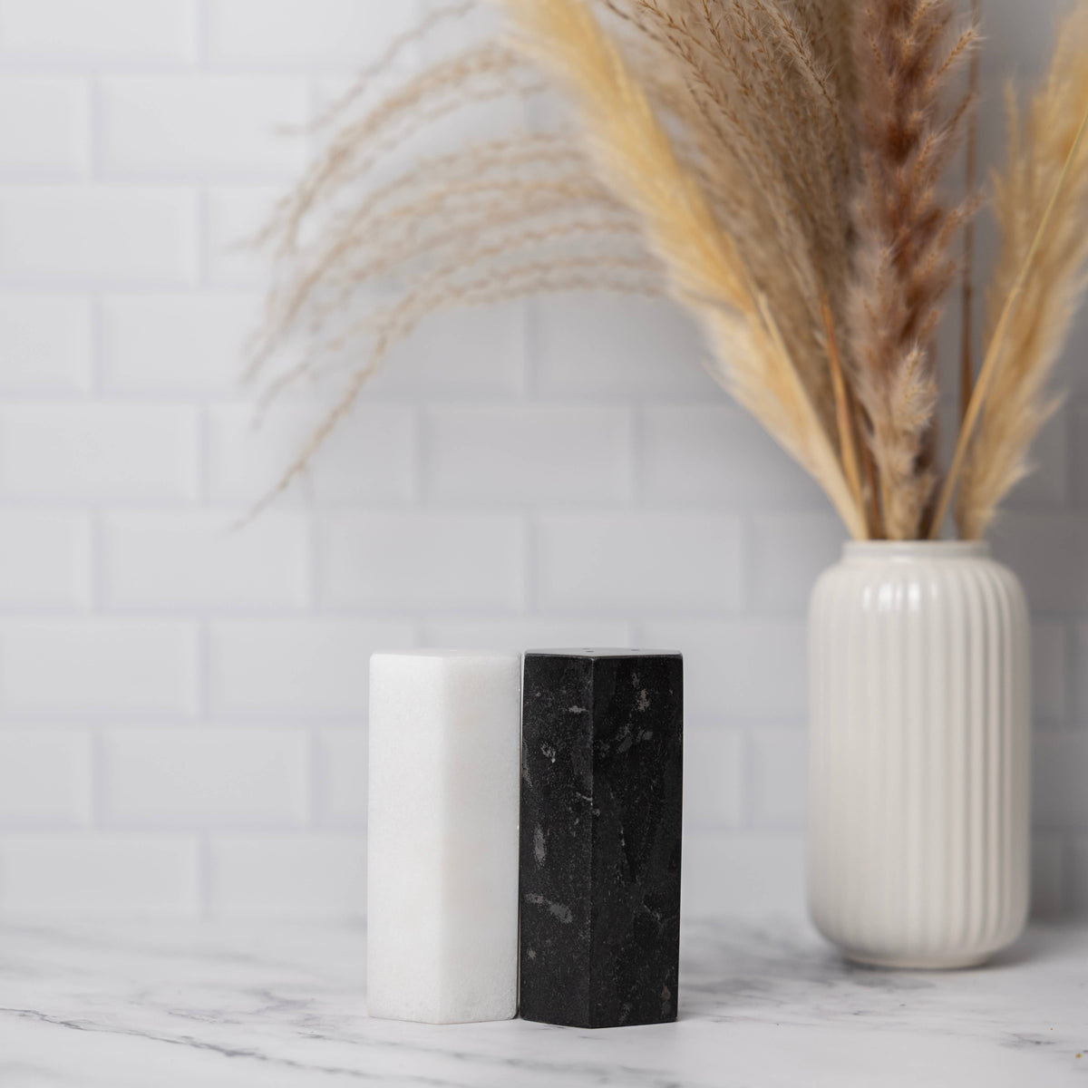 Hex Marble s & p Shakers, Set of 2