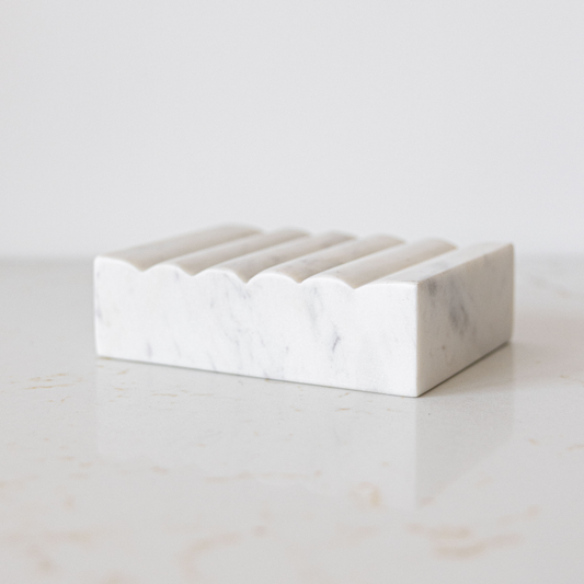 White Scalloped Marble Soap Dish