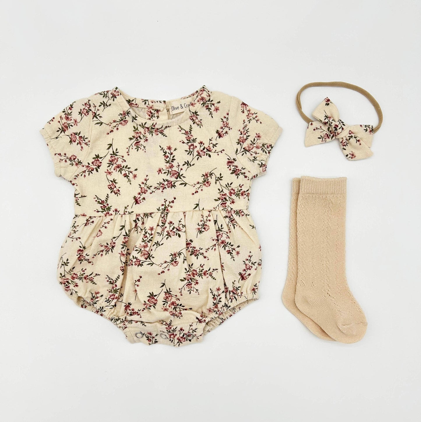 Anessa Romper Set: 4pc Sand+Cream / Newborn (NB)US