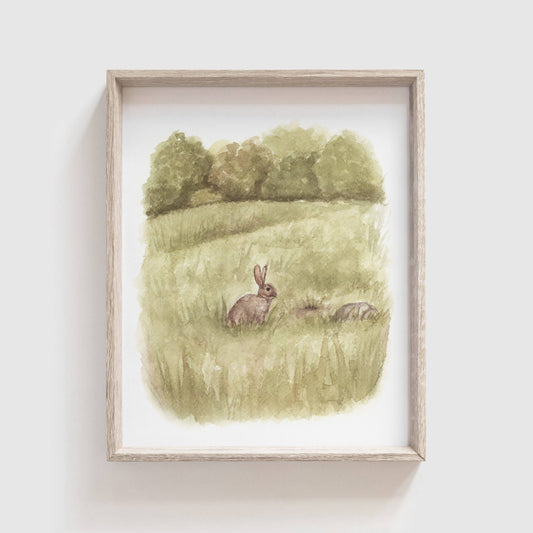 Rabbit at the Burrow' Art Print (Our Little Adventures): 5 x 7"