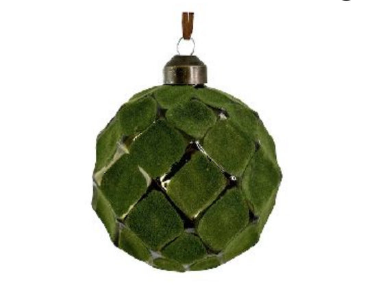 Rhombus Green Velvet Glass Ball Ornament