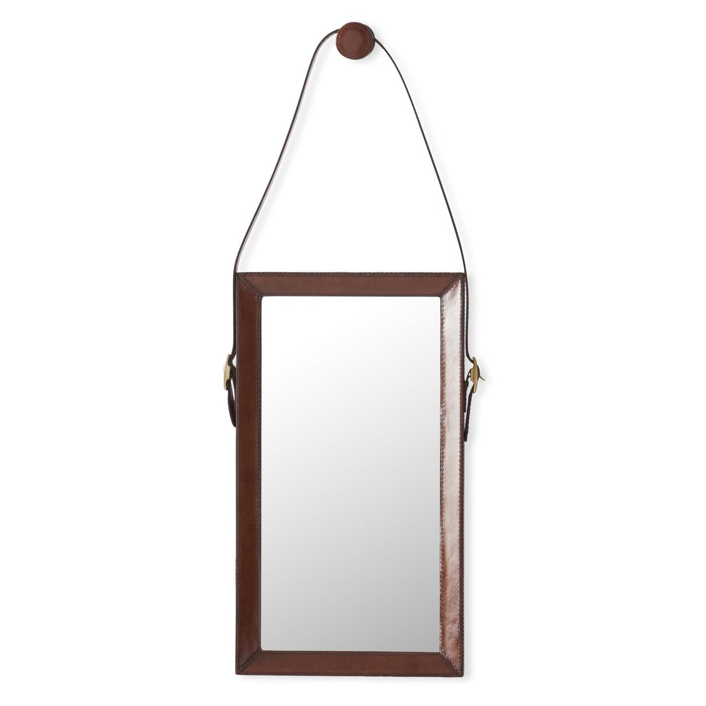 LEATHER FRAMED STRAP HUNG RECTANGULAR WALL MIRROR