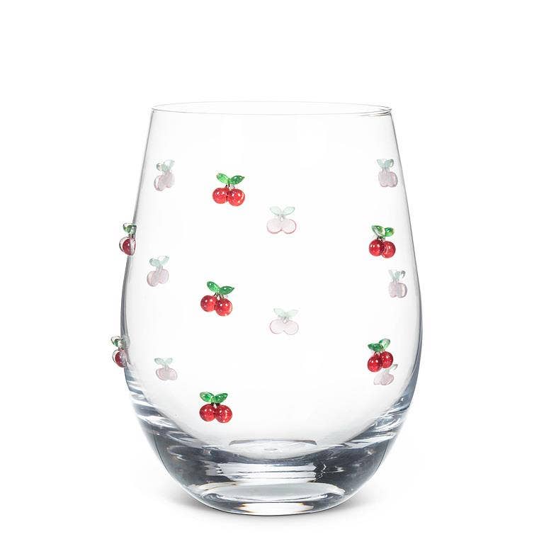 Stemless Wine Glass w/ Cherries