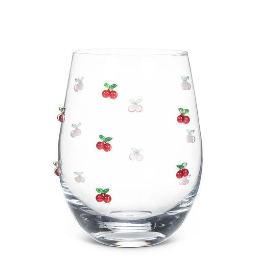 Stemless Wine Glass w/ Cherries