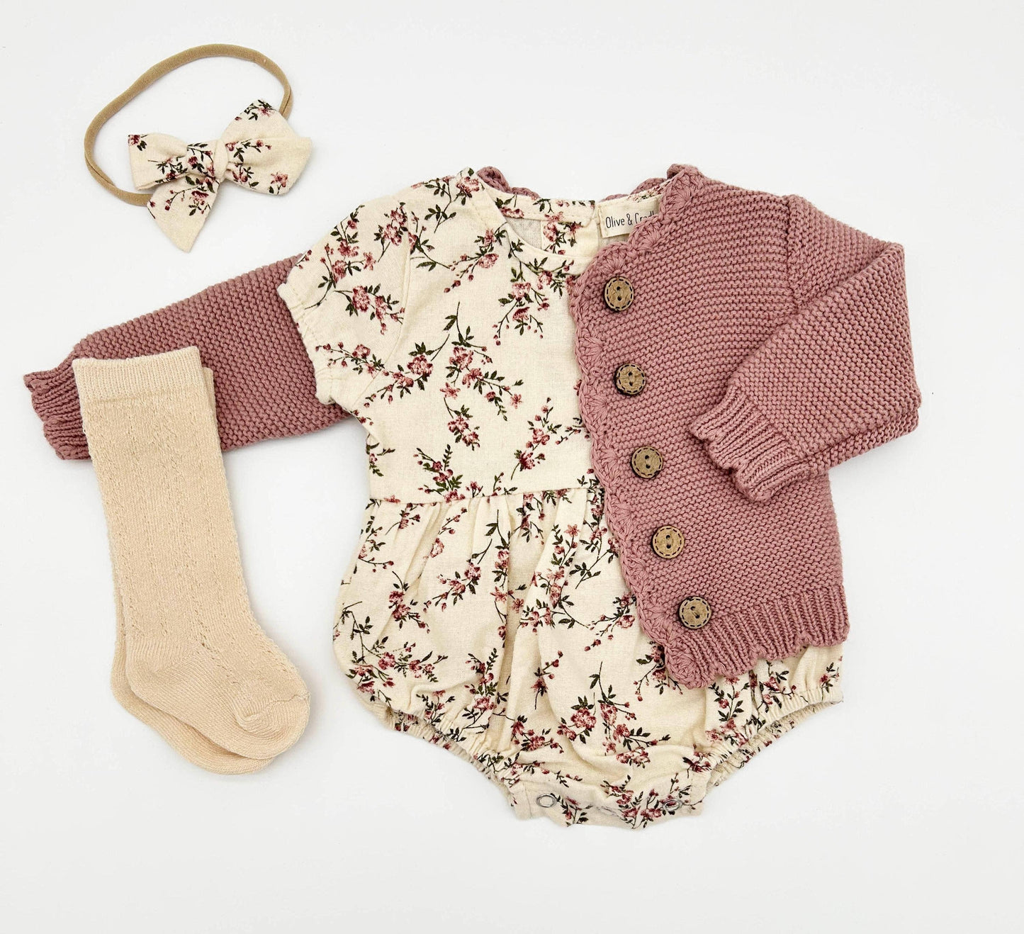 Anessa Romper Set: 2pc Sand+Cream / 0-3 months