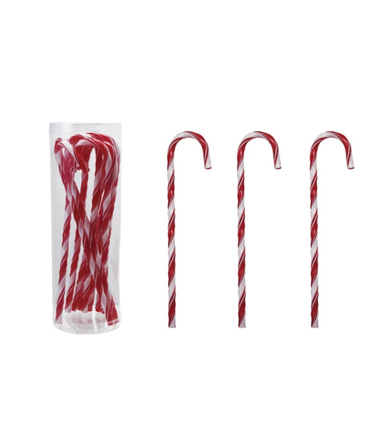 Plastic Candy Cane Drink Stirrers with Stripes, Set of 10