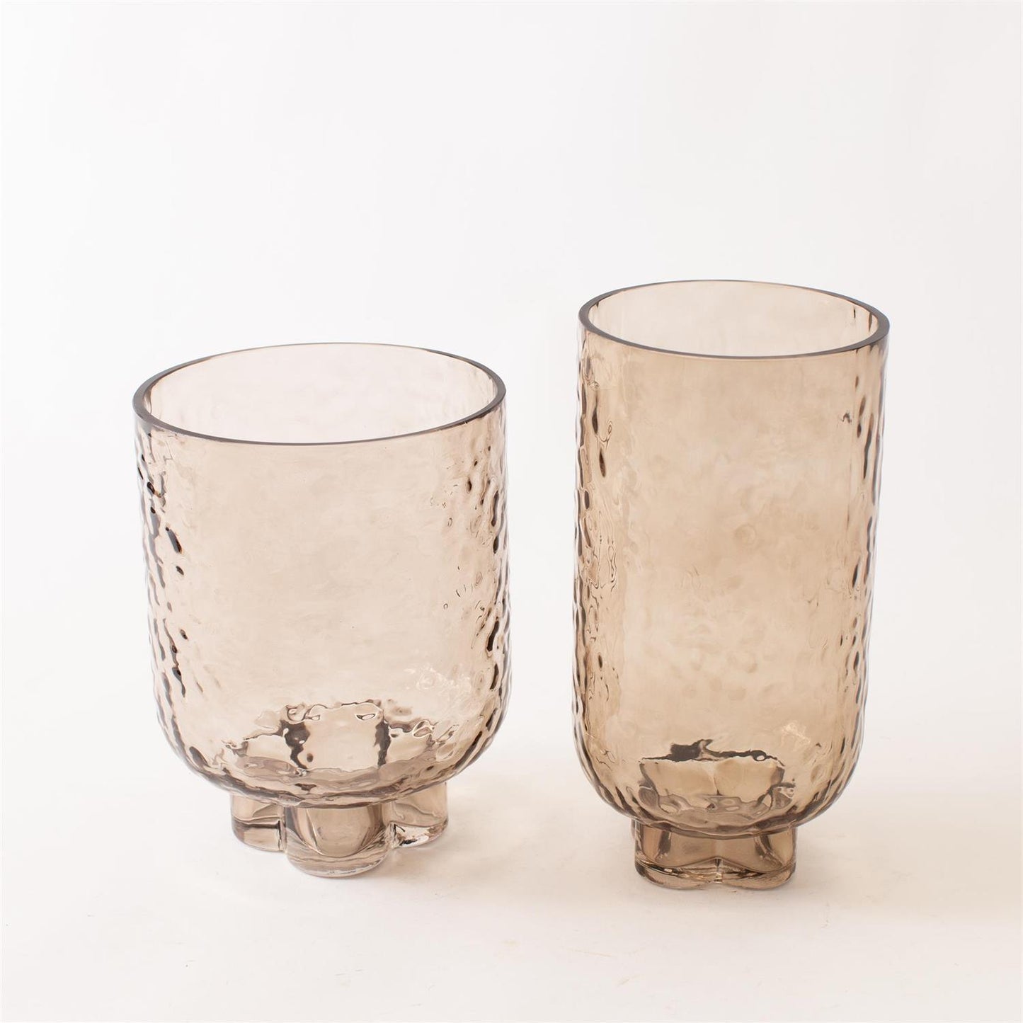 SMOKEY AMBER HAMMERED GLASS VASES