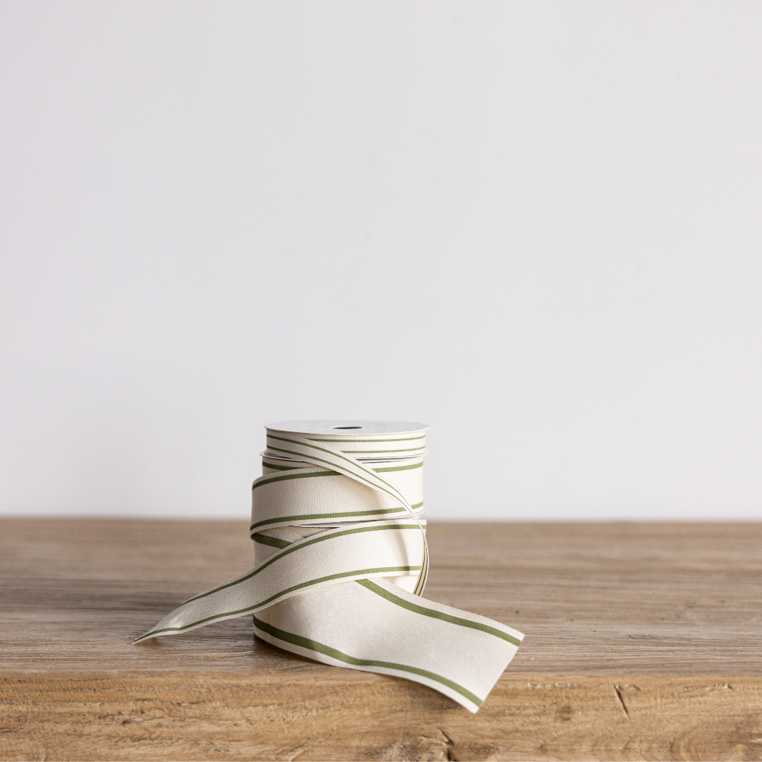 Sage Stripe Woven Ribbon: Large