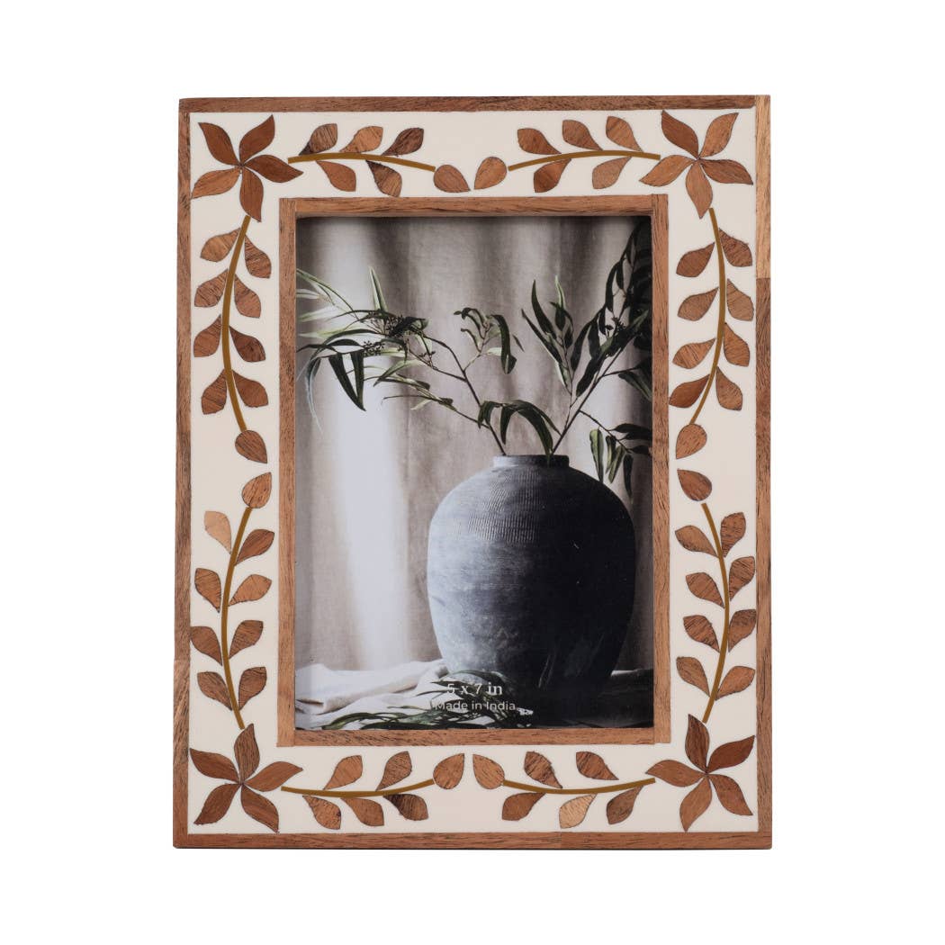 Wood Etched Leaf Inlay Vine Photo Frame - Brown, 5x7 in.