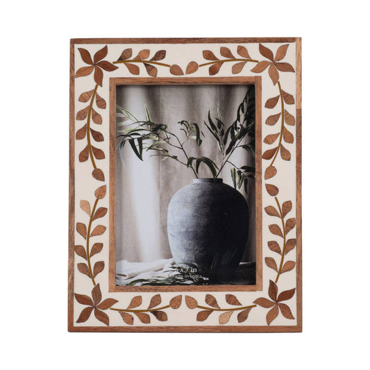 Wood Etched Leaf Inlay Vine Photo Frame - Brown, 5x7 in.