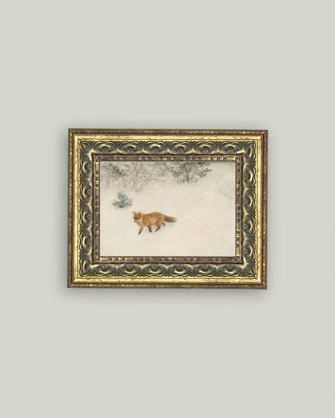 Fox In Winter Framed Antique Art: 7x5